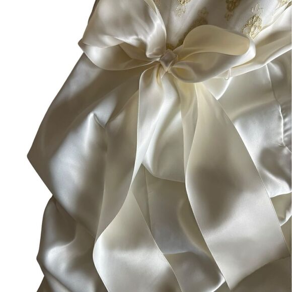 Vintage Gunne Sax Jessica McClintock Strapless Creme Satin Ruched Prom Dress - Picture 5 of 10